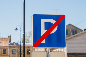 Parking forbidden sign for cars on street