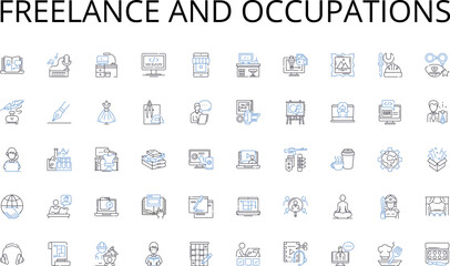 Freelance and occupations line icons collection. Eloquence, Conviction, Empathy, Persuasion, Inspiration, Motivation, Leadership vector and linear illustration. Confidence,Clarity,Articulation outline