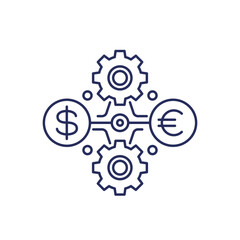 Obraz premium dollar to euro exchange line icon with gears