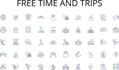 Free time and trips line icons collection. Advancement, Evolution, Breakthrough, Revolution, Creativity, Ingenuity, Paradigm vector and linear illustration. Disruptive,Change,Modernization outline