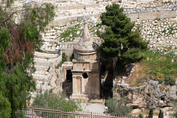 Yad Avshalom. Tomb of Absalom or Absalom's Pillar in the Kidron Valley in Jerusalem, Palestine...