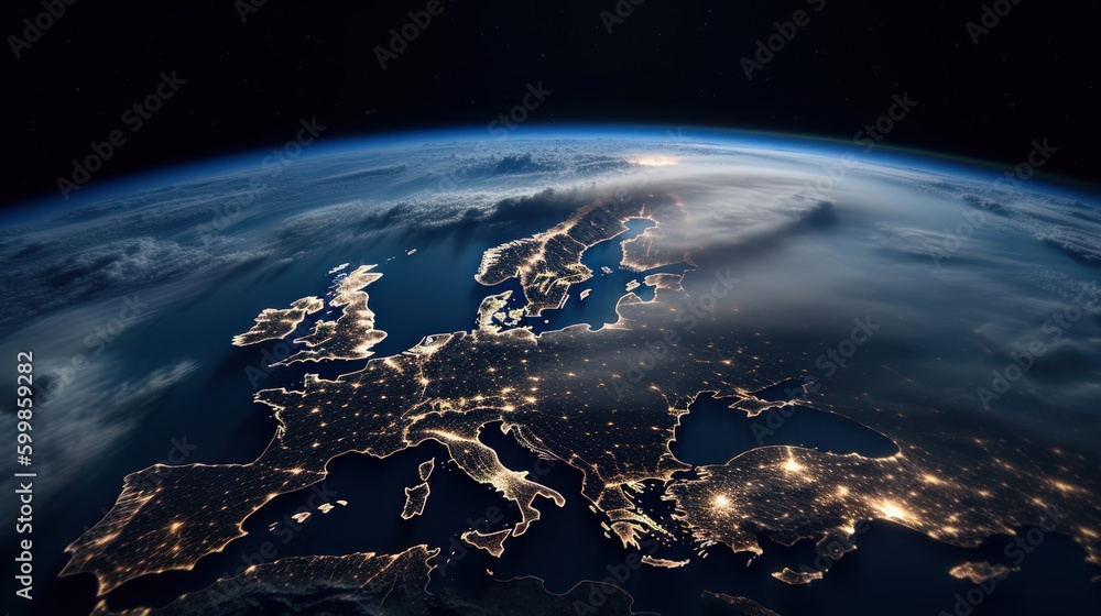 Wall mural image of earth from outer space. generative ai
