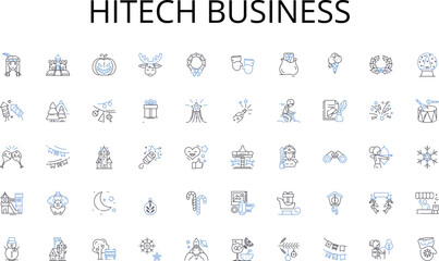Hitech business line icons collection. Discovery, Experimentation, Education, Adventure, Knowledge, Study, Insight vector and linear illustration. Exploration,Inquiry,Analysis outline signs set