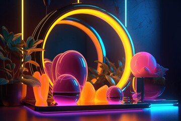 Neon yellow with bright objects with generative AI