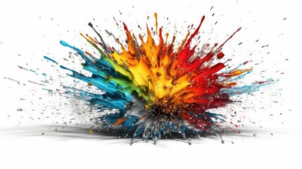 Bright multicolored splash of paint on a white background. Abstract background. AI generated
