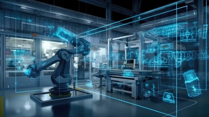 Smart industry robot arms, expertly navigating the dynamic landscape of automated manufacturing processes. The concept of production by robots. Generative AI