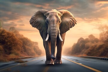 Obraz na płótnie Canvas elephant at sunset