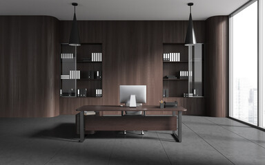 Dark wooden CEO office interior