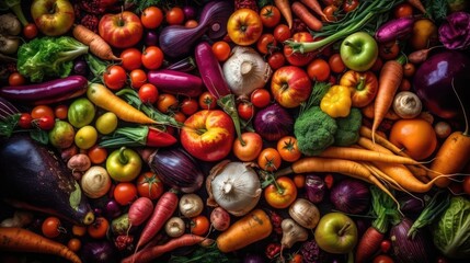 Top view of vegetables on the table. Vegetable background. AI generated