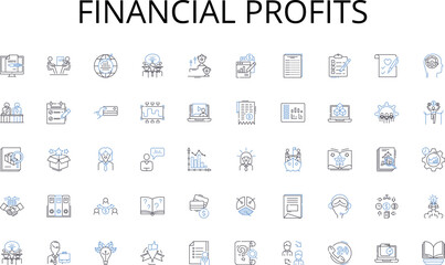 Financial profits line icons collection. Evaluation, Appraisal, Measurement, Metrics, Scoring, Grading, Feedback vector and linear illustration. Benchmarking,Standards,Assessment outline signs set