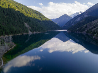 Fototapeta na wymiar Lower Kolsay Lake in early spring. North Tian Shan, Kazakhstan.