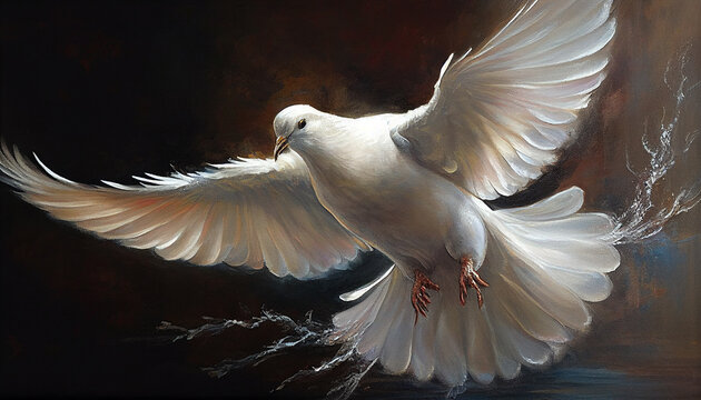 White dove flying painting. Generative AI