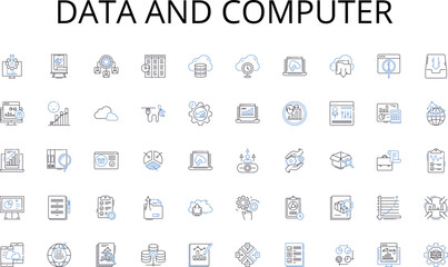 Data and computer line icons collection. Leadership, Strategy, Innovation, Ethics, Profit, Growth, Sustainability vector and linear illustration. Collaboration,Competition,Globalization outline signs