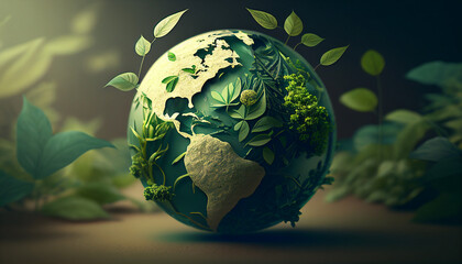 world environment and Earth day concept with green globe. Generative AI