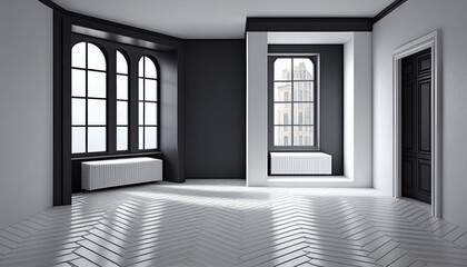 The sleek and minimalist interior design of an empty room, Generative AI