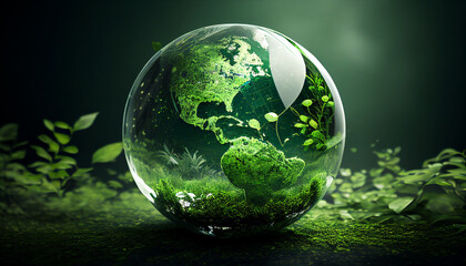 Obraz na płótnie Canvas world environment and Earth day concept with green globe. Generative AI
