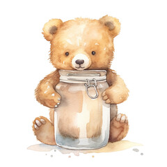 Whimsical Teddy Bear Hug Mug in Watercolor Style - AI-Created PNG File 