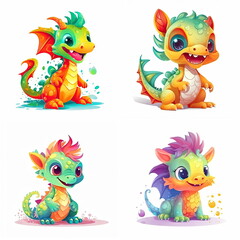 cartoon character of baby dragon, white background