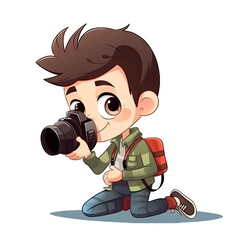 Cartoon character of boy Photographer, white background