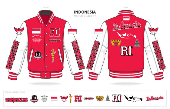 vintage varsity indonesia asian country jacket mockup template vector