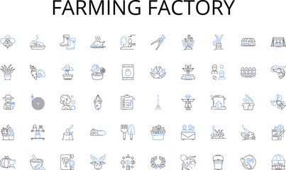 Farming factory line icons collection. Growth, Agility, Innovation, Risk, Sustainability, Adaptability, Scalability vector and linear illustration. Efficiency,Creativity,Competitive advantage outline