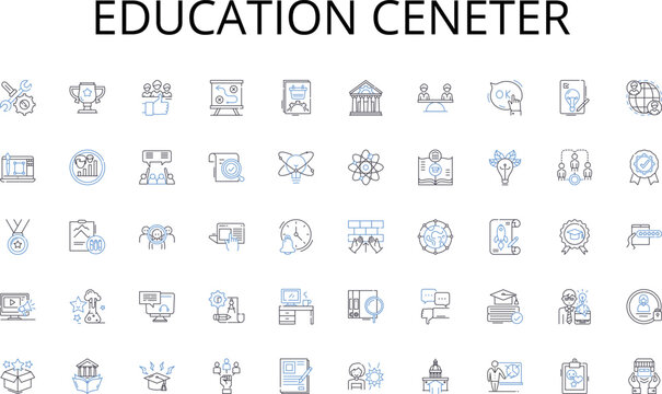Education ceneter line icons collection. Renewable, Climate, Conservation, Ecology, Habitat, Green, Efficiency vector and linear illustration. Stewardship,Biodiversity,Carbon outline signs set