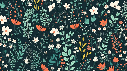 Obraz premium Abstract floral illustration of beautiful and colorful flowers on dark background