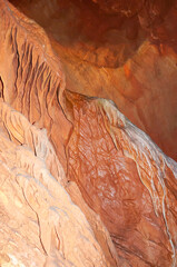 Calcite inlets, stalactites and stalagmites in large underground halls in Carlsbad Caverns NP, New Mexico