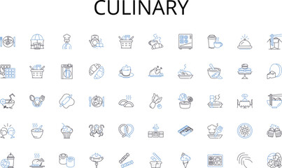 Culinary line icons collection. Transfer, Payment, Transaction, Cross-border, Settlement, Send, Currency vector and linear illustration. Exchange,Overseas,Migrant outline signs set