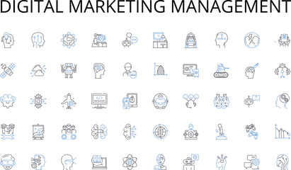 Digital marketing management line icons collection. Agility, Stamina, Teamwork, Endurance, Leadership, Dedication, Passion vector and linear illustration. Speed,Precision,Toughness outline signs set