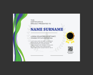 Dynamic wave green and blue achievement award certificate design