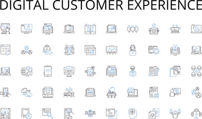 Digital customer experience line icons collection. Trendsetting, Haute couture, Designer, Accessories, Runway, Style, Boutique vector and linear illustration. Luxury,Glamorous,Fabrics outline signs