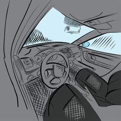 hand drawn vector car interior