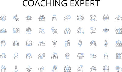 Coaching expert line icons collection. Knowledge, Learning, Wisdom, Curiosity, Exploration, Analysis, Rationality vector and linear illustration. Insight,Clarity,Ingenuity outline signs set