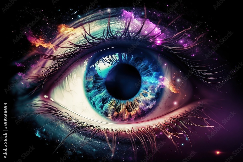 Wall mural eye of universe made of stars, clouds and galaxies. generative ai