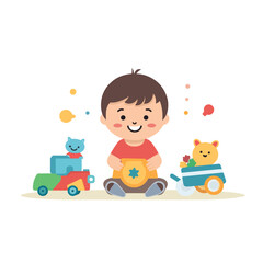 little kid playing with toys and feel happy