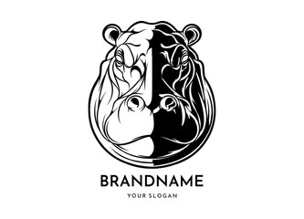 Hippopotamus head face logo vector icon