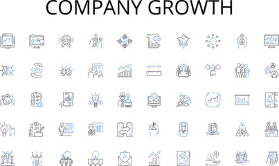 Company growth line icons collection. Tactics, Approach, Planning, Execution, Forecasting, Metrics, Prospecting vector and linear illustration. Closing,Pipeline,Conversion outline signs set