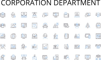 Fototapeta na wymiar Corporation department line icons collection. Distributions, Shares, Assignments, Allotments, Division, Allocation, Apportionment vector and linear illustration. Dispensation,Provision,Budgeting