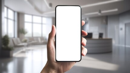 Healthcare app, doctor in clinic or digital health online booking phone mockup with blank white screen. Generative AI