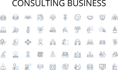 Consulting business line icons collection. Feedback, Happiness, Loyalty, Trust, Contentment, Engagement, Empathy vector and linear illustration. Gratitude,Complaints,Responsiveness outline signs set