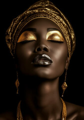 African American woman with golden makeup. Generative AI