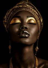 Wanddecoratie Zwart goud African American woman with golden makeup. Generative AI  © Olga Mukashev