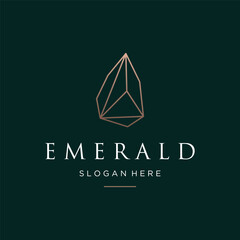 Luxury Antique Emerald Gemstone logo template in trendy style for jewelry.