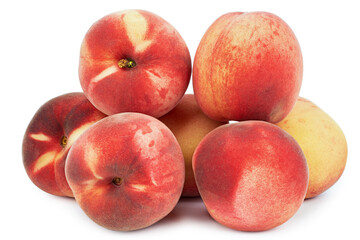 Ripe peach, set. Isolated on white background.