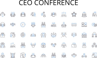 Ceo conference line icons collection. Negotiation, Agreement, Contract, Partnership, Collaboration, Trade, Merger vector and linear illustration. Acquisition,Investment,Deal outline signs set