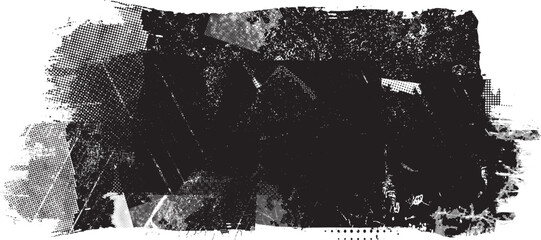 Glitch distorted brush stroke . Noise destroyed logo . Trendy defect error shapes . Glitched frame .Grunge textured . Distressed effect .Vector shapes with a halftone dots screen print texture.