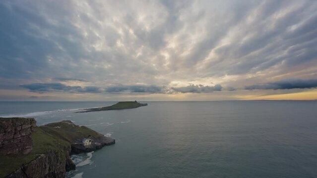 Worms Head Sun Set Time Lapse On Welsh Gower