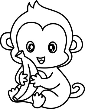 Monkey line art for coloring book 