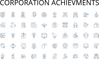 Corporation achievments line icons collection. Growth, Expansion, Innovation, Strategy, Market, Sales, Nerking vector and linear illustration. Investment,Branding,Leadership outline signs set